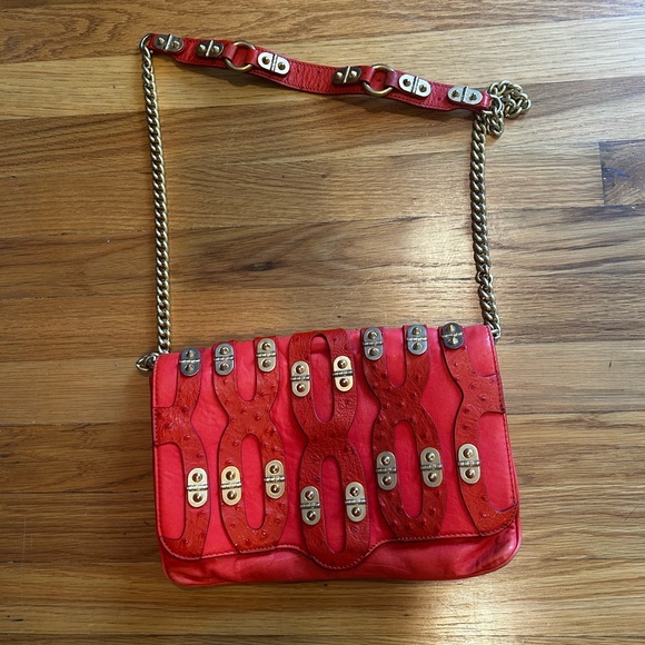 Rare Vintage Rebecca Minkoff Orange Red Crossbody Chain purse bag - Picture 3 of 11